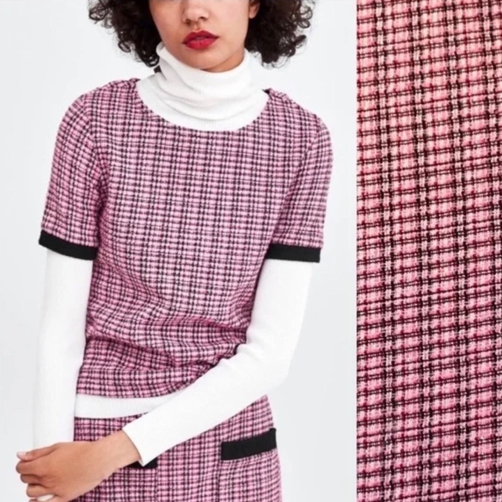 Zara Trafaluc Pink Tweed Boucle Shirt
